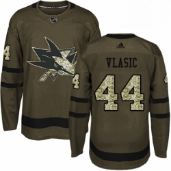 Mens Adidas San Jose Sharks 44 Marc Edouard Vlasic Authentic Green Salute to Service NHL Jersey 