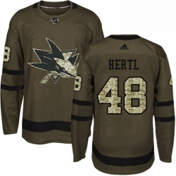 Mens Adidas San Jose Sharks 48 Tomas Hertl Authentic Green Salute to Service NHL Jersey 