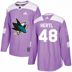 Mens Adidas San Jose Sharks 48 Tomas Hertl Authentic Purple Fights Cancer Practice NHL Jersey 