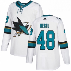 Mens Adidas San Jose Sharks 48 Tomas Hertl White Road Authentic Stitched NHL Jersey 