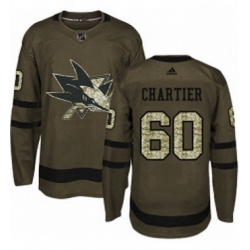 Mens Adidas San Jose Sharks 60 Rourke Chartier Authentic Green Salute to Service NHL Jersey 