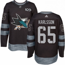 Mens Adidas San Jose Sharks 65 Erik Karlsson Authentic Black 1917 2017 100th Anniversary NHL Jersey 