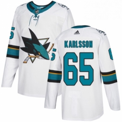 Mens Adidas San Jose Sharks 65 Erik Karlsson Authentic White Away NHL Jersey 