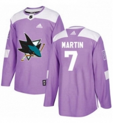 Mens Adidas San Jose Sharks 7 Paul Martin Authentic Purple Fights Cancer Practice NHL Jersey 