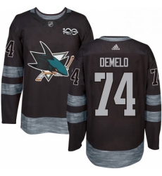 Mens Adidas San Jose Sharks 74 Dylan DeMelo Authentic Black 1917 2017 100th Anniversary NHL Jersey 