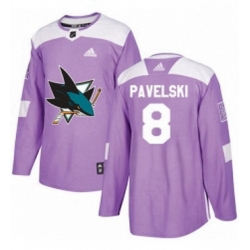 Mens Adidas San Jose Sharks 8 Joe Pavelski Authentic Purple Fights Cancer Practice NHL Jersey 