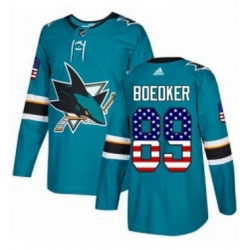 Mens Adidas San Jose Sharks 89 Mikkel Boedker Authentic Teal Green USA Flag Fashion NHL Jersey 