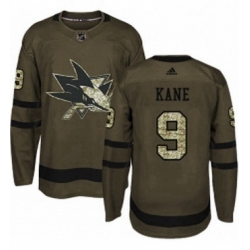 Mens Adidas San Jose Sharks 9 Evander Kane Authentic Green Salute to Service NHL Jerse