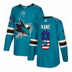 Mens Adidas San Jose Sharks 9 Evander Kane Authentic Teal Green USA Flag Fashion NHL Jerse