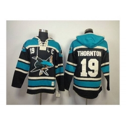 NHL Jerseys San Jose Sharks #19 joe thornton black-green[pullover hooded sweatshirt][patch C]