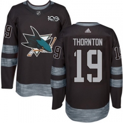 Sharks #19 Joe Thornton Black 1917 2017 100th Anniversary Stitched NHL Jersey