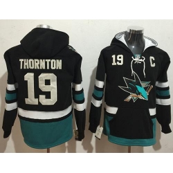 Sharks #19 Joe Thornton Black Name & Number Pullover NHL Hoodie