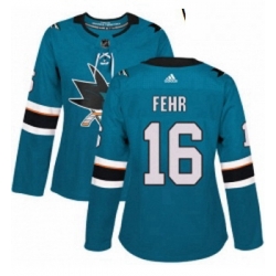 Womens Adidas San Jose Sharks 16 Eric Fehr Authentic Teal Green Home NHL Jerse