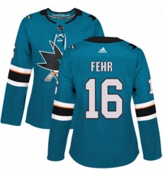 Womens Adidas San Jose Sharks 16 Eric Fehr Authentic Teal Green Home NHL Jersey 