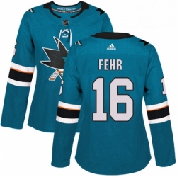Womens Adidas San Jose Sharks 16 Eric Fehr Authentic Teal Green Home NHL Jersey 