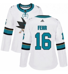 Womens Adidas San Jose Sharks 16 Eric Fehr Authentic White Away NHL Jersey 