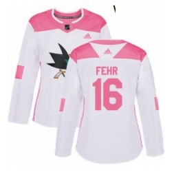 Womens Adidas San Jose Sharks 16 Eric Fehr Authentic White Pink Fashion NHL Jerse