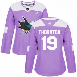 Womens Adidas San Jose Sharks 19 Joe Thornton Authentic Purple Fights Cancer Practice NHL Jersey 