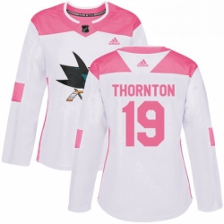 Womens Adidas San Jose Sharks 19 Joe Thornton Authentic WhitePink Fashion NHL Jersey 