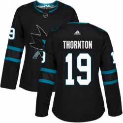 Womens Adidas San Jose Sharks 19 Joe Thornton Premier Black Alternate NHL Jersey 