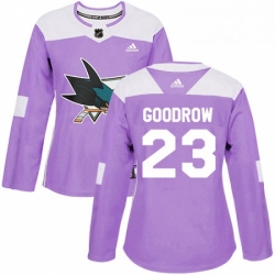Womens Adidas San Jose Sharks 23 Barclay Goodrow Authentic Purple Fights Cancer Practice NHL Jersey 