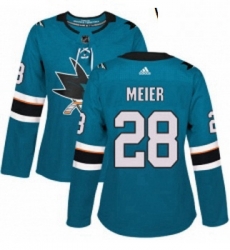 Womens Adidas San Jose Sharks 28 Timo Meier Authentic Teal Green Home NHL Jersey 