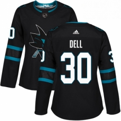 Womens Adidas San Jose Sharks 30 Aaron Dell Premier Black Alternate NHL Jersey 