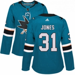 Womens Adidas San Jose Sharks 31 Martin Jones Premier Teal Green Home NHL Jersey 