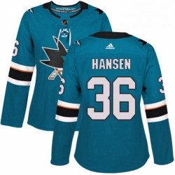 Womens Adidas San Jose Sharks 36 Jannik Hansen Authentic Teal Green Home NHL Jersey 