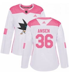 Womens Adidas San Jose Sharks 36 Jannik Hansen Authentic WhitePink Fashion NHL Jersey 