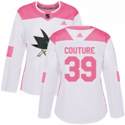 Womens Adidas San Jose Sharks 39 Logan Couture Authentic WhitePink Fashion NHL Jersey 