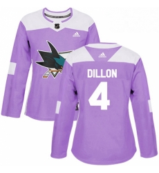 Womens Adidas San Jose Sharks 4 Brenden Dillon Authentic Purple Fights Cancer Practice NHL Jersey 