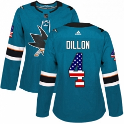 Womens Adidas San Jose Sharks 4 Brenden Dillon Authentic Teal Green USA Flag Fashion NHL Jersey 
