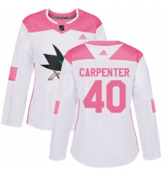 Womens Adidas San Jose Sharks 40 Ryan Carpenter Authentic WhitePink Fashion NHL Jersey 