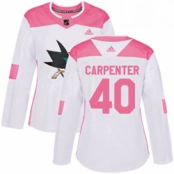 Womens Adidas San Jose Sharks 40 Ryan Carpenter Authentic WhitePink Fashion NHL Jersey 
