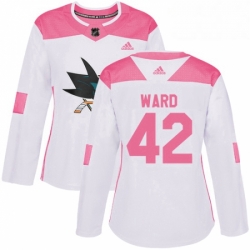 Womens Adidas San Jose Sharks 42 Joel Ward Authentic WhitePink Fashion NHL Jersey 