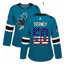 Womens Adidas San Jose Sharks 50 Chris Tierney Authentic Teal Green USA Flag Fashion NHL Jersey 