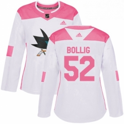 Womens Adidas San Jose Sharks 52 Brandon Bollig Authentic WhitePink Fashion NHL Jersey 