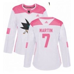 Womens Adidas San Jose Sharks 7 Paul Martin Authentic WhitePink Fashion NHL Jersey 
