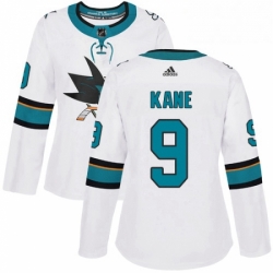 Womens Adidas San Jose Sharks 9 Evander Kane Authentic White Away NHL Jersey 