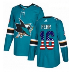 Youth Adidas San Jose Sharks 16 Eric Fehr Authentic Teal Green USA Flag Fashion NHL Jerse