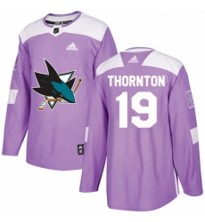 Youth Adidas San Jose Sharks 19 Joe Thornton Authentic Purple Fights Cancer Practice NHL Jersey 