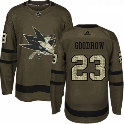 Youth Adidas San Jose Sharks 23 Barclay Goodrow Authentic Green Salute to Service NHL Jersey 