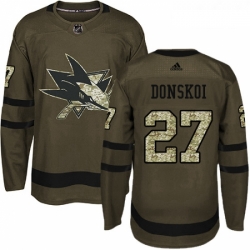 Youth Adidas San Jose Sharks 27 Joonas Donskoi Premier Green Salute to Service NHL Jersey 