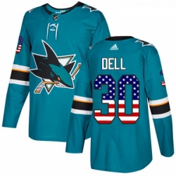 Youth Adidas San Jose Sharks 30 Aaron Dell Authentic Teal Green USA Flag Fashion NHL Jersey 
