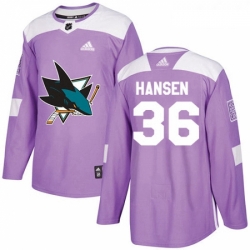 Youth Adidas San Jose Sharks 36 Jannik Hansen Authentic Purple Fights Cancer Practice NHL Jersey 