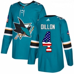 Youth Adidas San Jose Sharks 4 Brenden Dillon Authentic Teal Green USA Flag Fashion NHL Jersey 