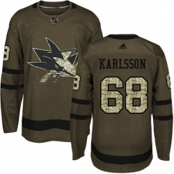 Youth Adidas San Jose Sharks 68 Melker Karlsson Authentic Green Salute to Service NHL Jersey 
