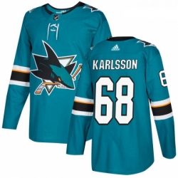 Youth Adidas San Jose Sharks 68 Melker Karlsson Authentic Teal Green Home NHL Jersey 