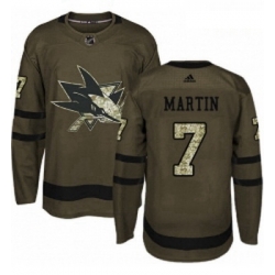 Youth Adidas San Jose Sharks 7 Paul Martin Authentic Green Salute to Service NHL Jersey 